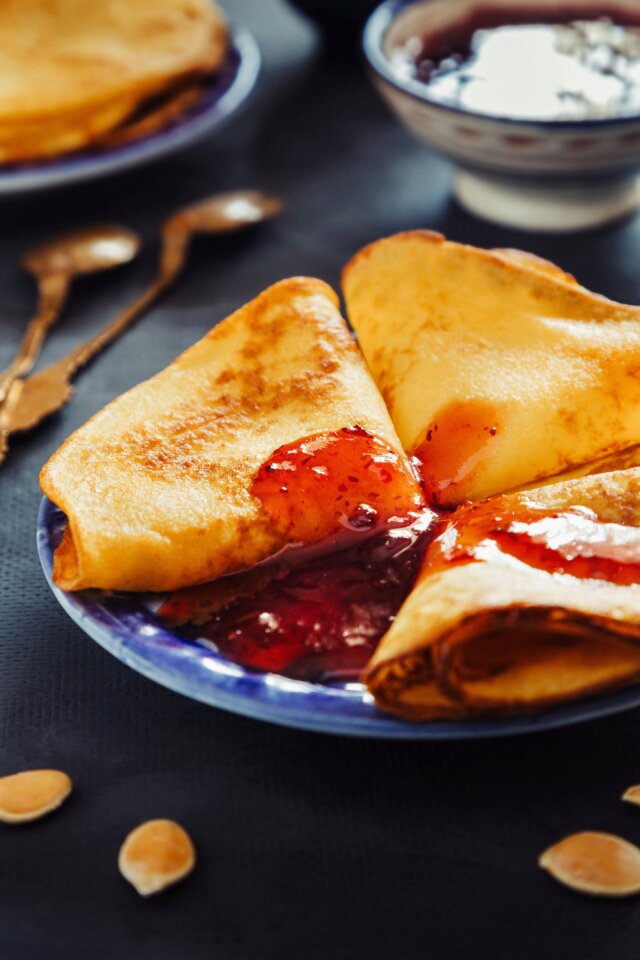 Pancakes with strawberry jam